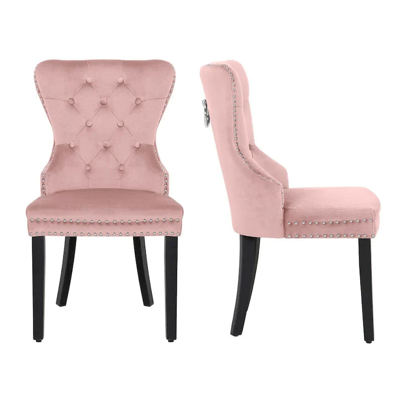 Set of 2 Grandview Tufted Upholstered Dining Chairs with Nailhead Trim and Ring Pull