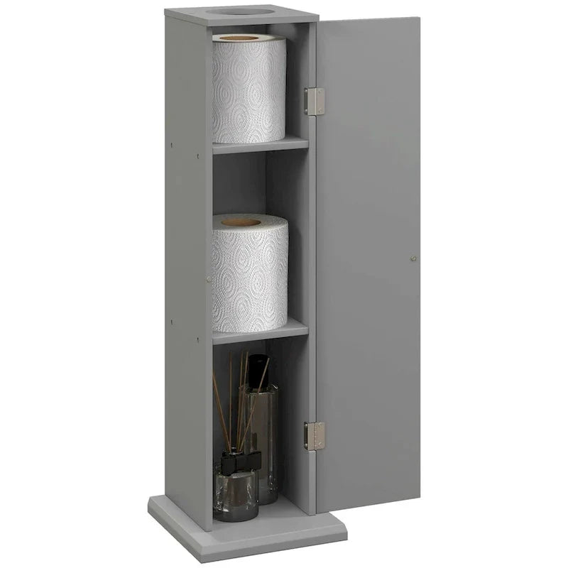 HOMCOM Compact Toilet Paper Cabinet - Corner Floor Storage Organizer with Doors and Shelves for Small Bathrooms