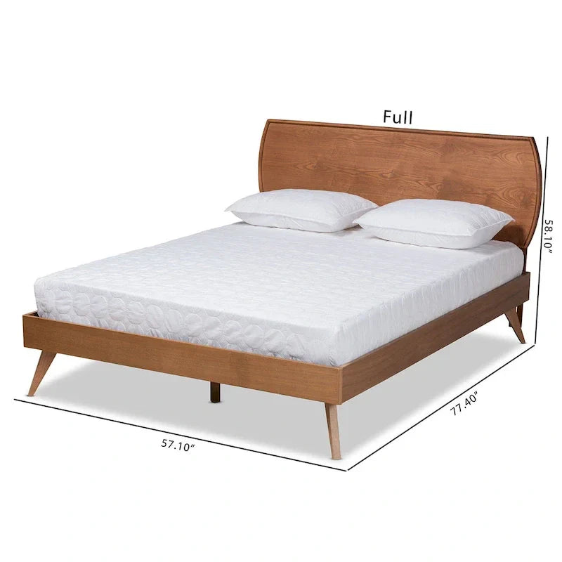 Mid-Century Walnut Brown Wood Platform Bed by Aimi