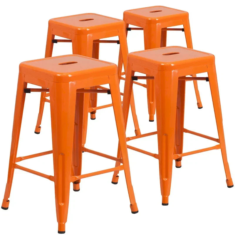 Set of 4 Backless Metal Counter Height Stools for Indoor-Outdoor Use - 24 Hours Square Seat