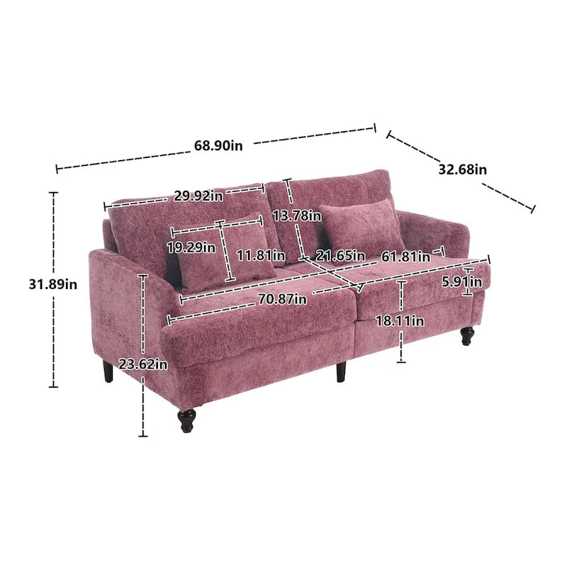 HOMEFUN Chenille Upholstered Loveseat and Armchair Set with Wooden Frame for Living Room