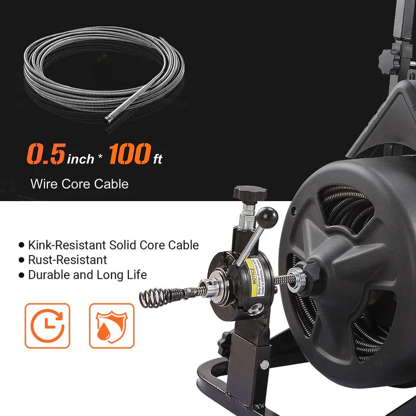 XtremepowerUS 45078 45078 Drain Snake Commercial w/Attachments 100' Electric Sewer