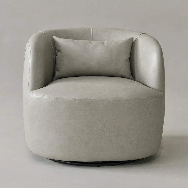 KINWELL Contemporary Genuine Leather Swivel Armchair with Cushion