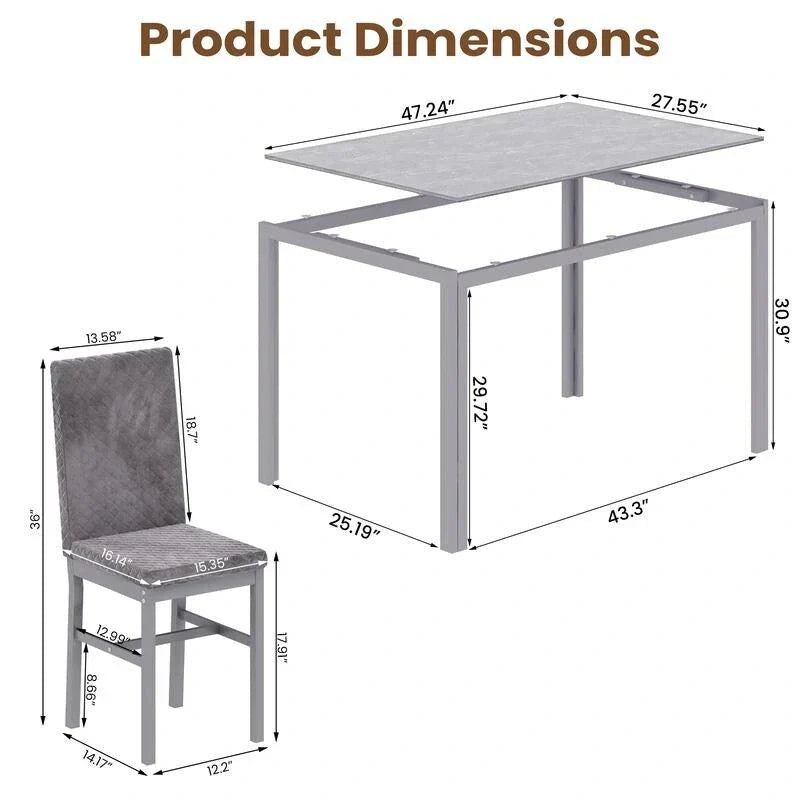 Grondin Contemporary 5-Piece Dining Set with Tempered Glass Table and 4 Diamond-Stitched PU Leather Chairs