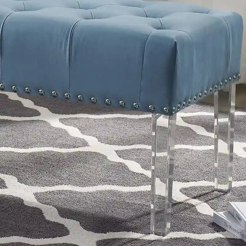 Roundhill Furniture Valley Velvet Upholstered Bench with Button Tufting and Acrylic Legs