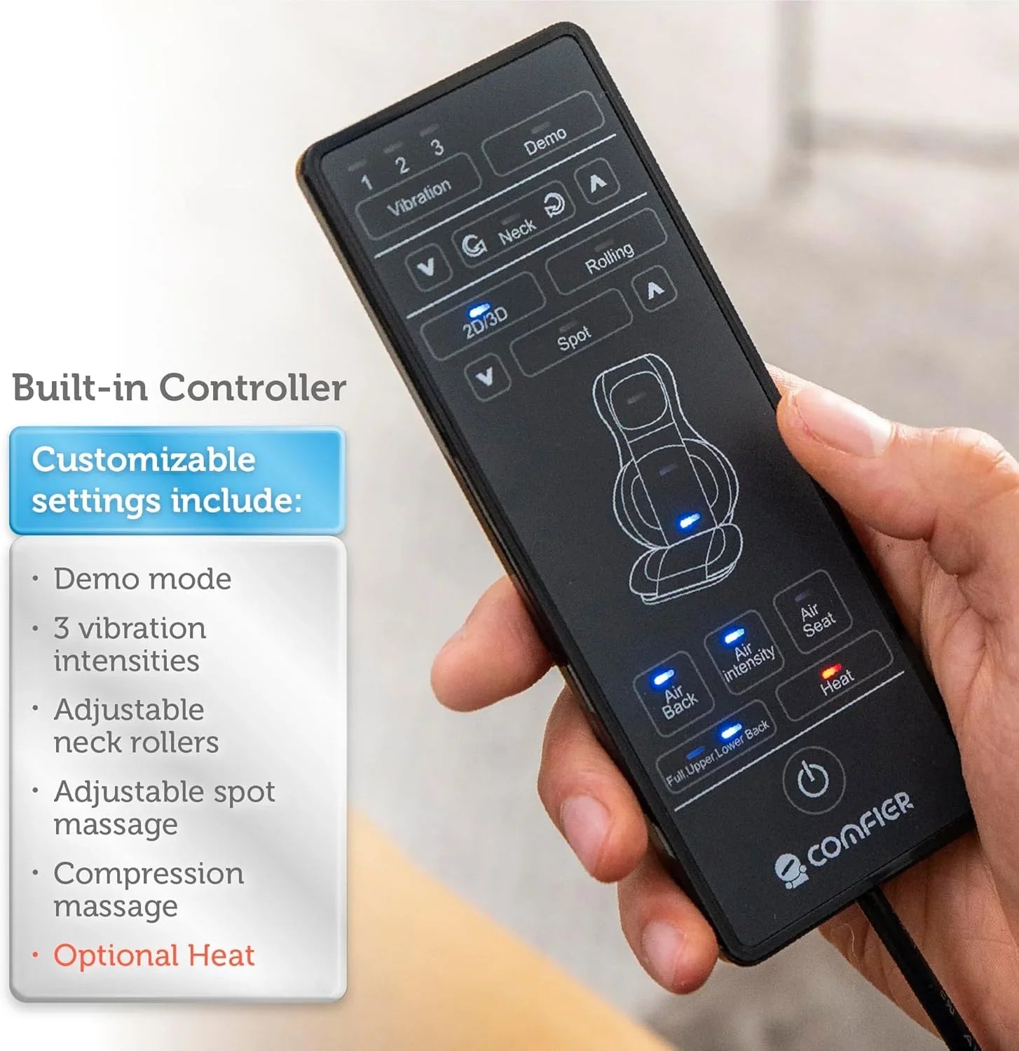 COMFIER Massager Chair with Heat Shiatsu Neck Back Massager Portable with Compress & Rolling Massage Chair Pad for Full Back Neck & Shoulders Full Body Pain