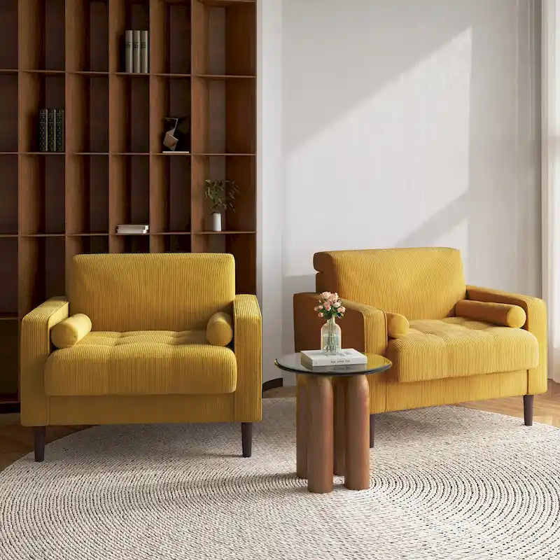 Set of 2 Modern Wide Armchairs in Corduroy - Accent Chairs