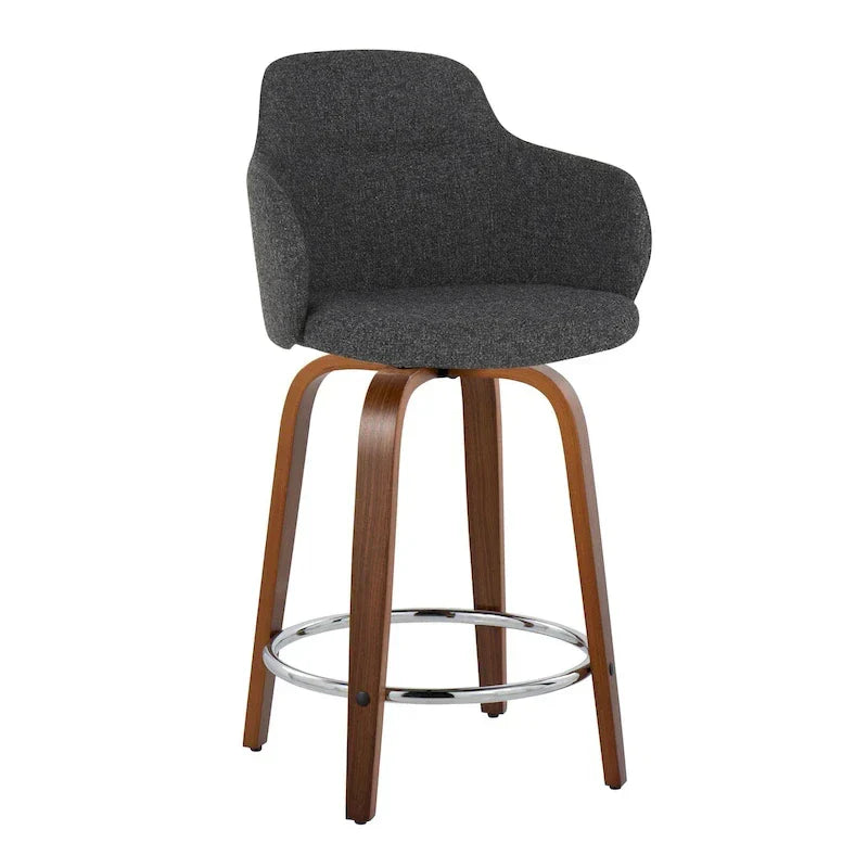 Set of 2 Carson Carrington Iglabo 24-Inch Fixed-Height Counter Stools with Bent Wood Legs and Round Footrest