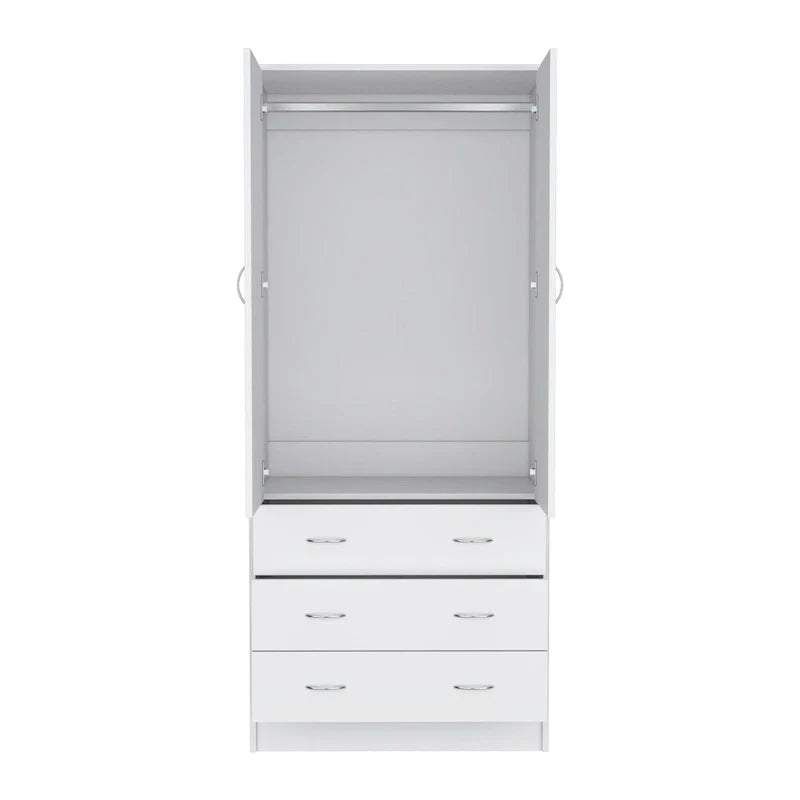 19 Modern Double-door Armoire with 3 Drawers and 1 Hanging Rod for Bedroom