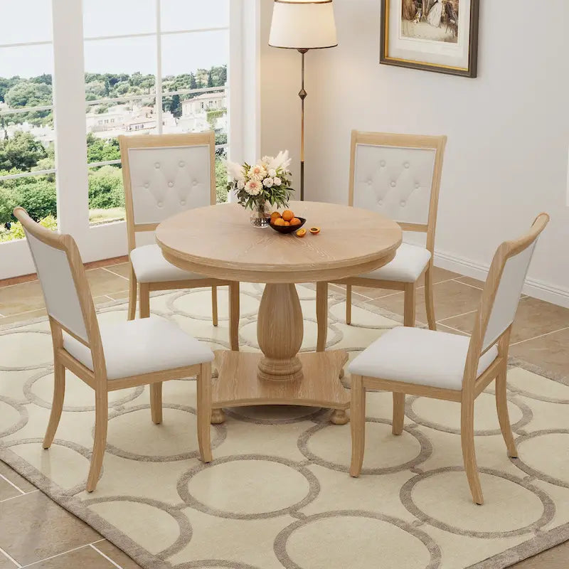 GDFStudio Lak Retro 5-Piece Dining Set with Upholstered Chairs
