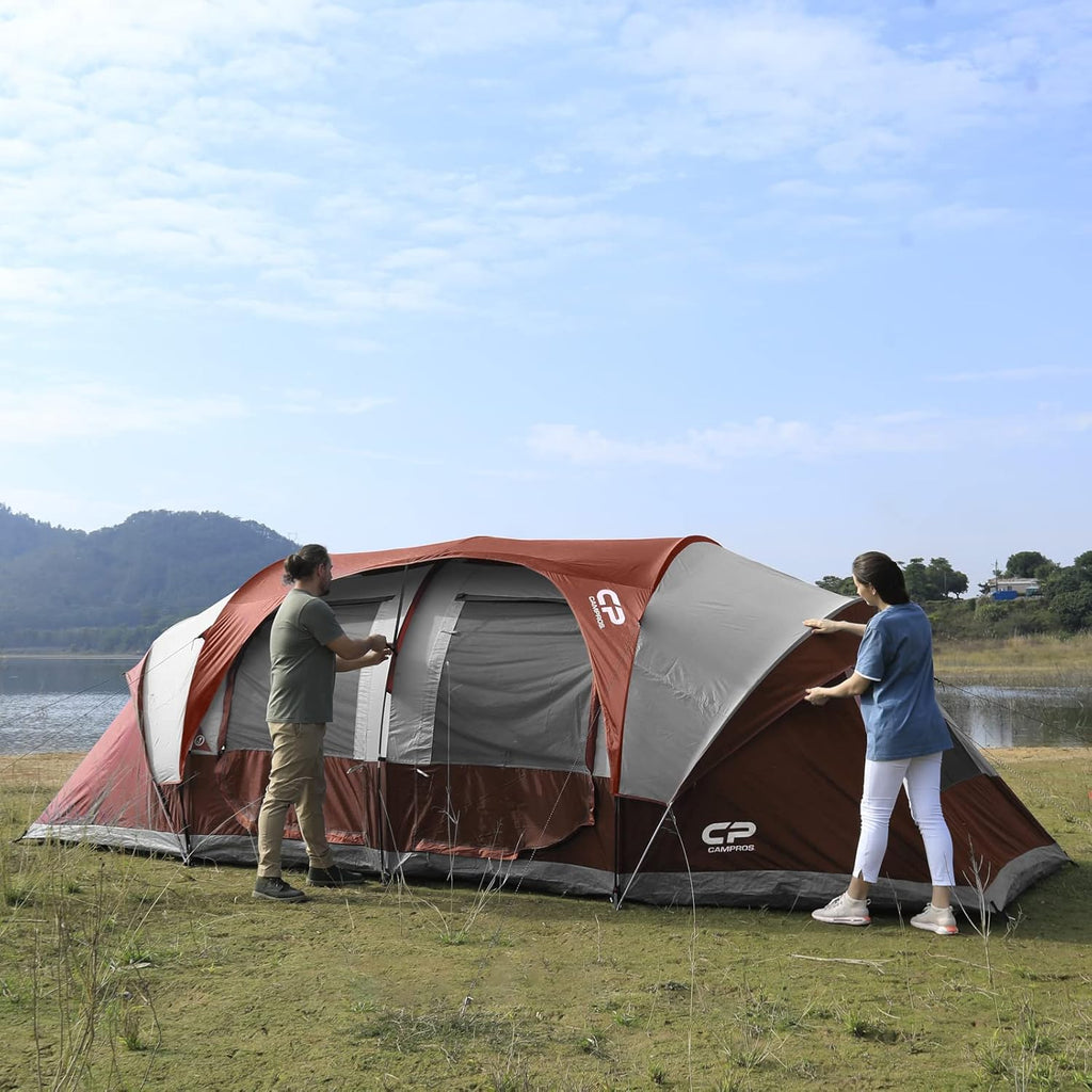 CAMPROS CP Tent 12-Person-Camping-Tents,3 Room Family Tents,Waterproof Windproof Family Tent with Top Rainfly,6 Large Mesh Windows,Double Layer,Easy Set Up, Portable with Carry Bag-20' x 9' x 72"(H)