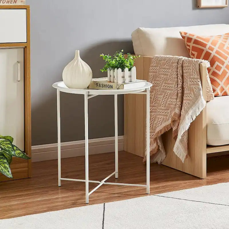 Javlergo Set of 2 Folding Round Steel TV Tray Tables - Compact Side Tables, No Assembly Needed - Dimensions: 18.5 x 18.5 x 19.7 in