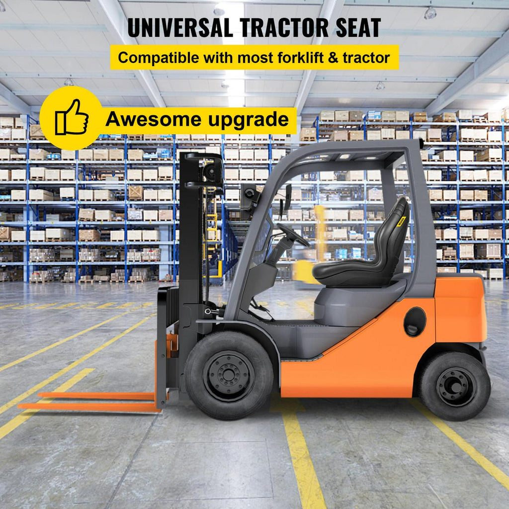 VEVOR Yamaha High-Back Tractor Seat, Black Vinyl, Universal Fit for Mowers & Forklifts, Drain Hole, Easy Install