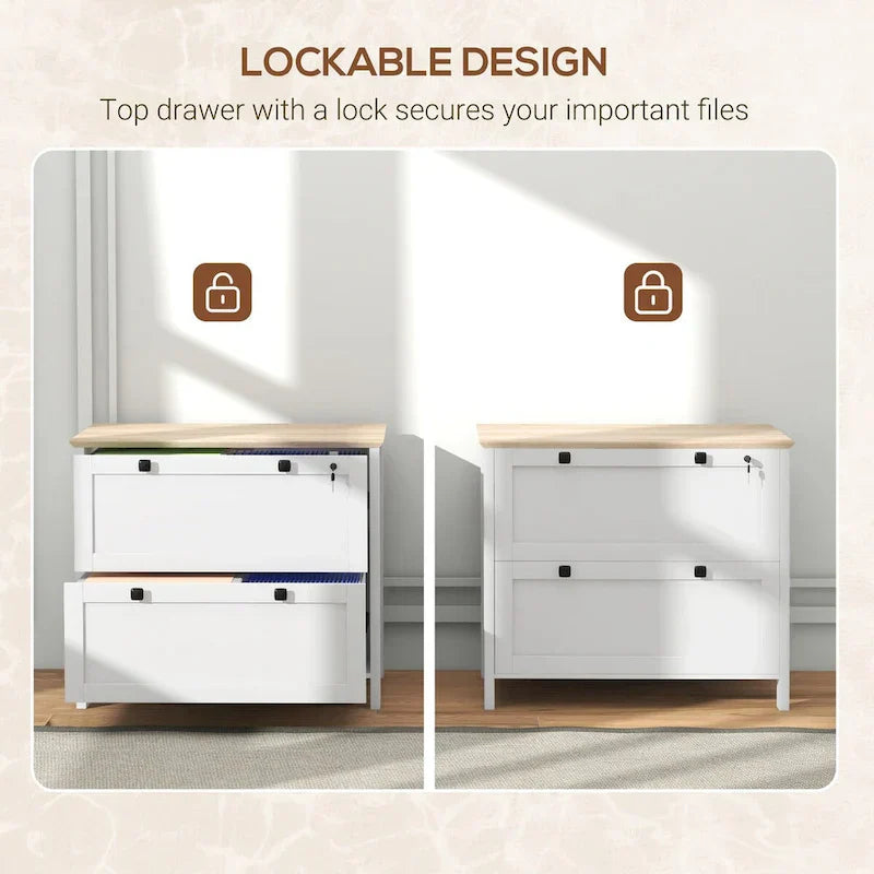 HOMCOM 2-Drawer Lateral File Cabinet with Lock and Adjustable Hanging Bar for Letter and A4 Files – Ideal for Home Office