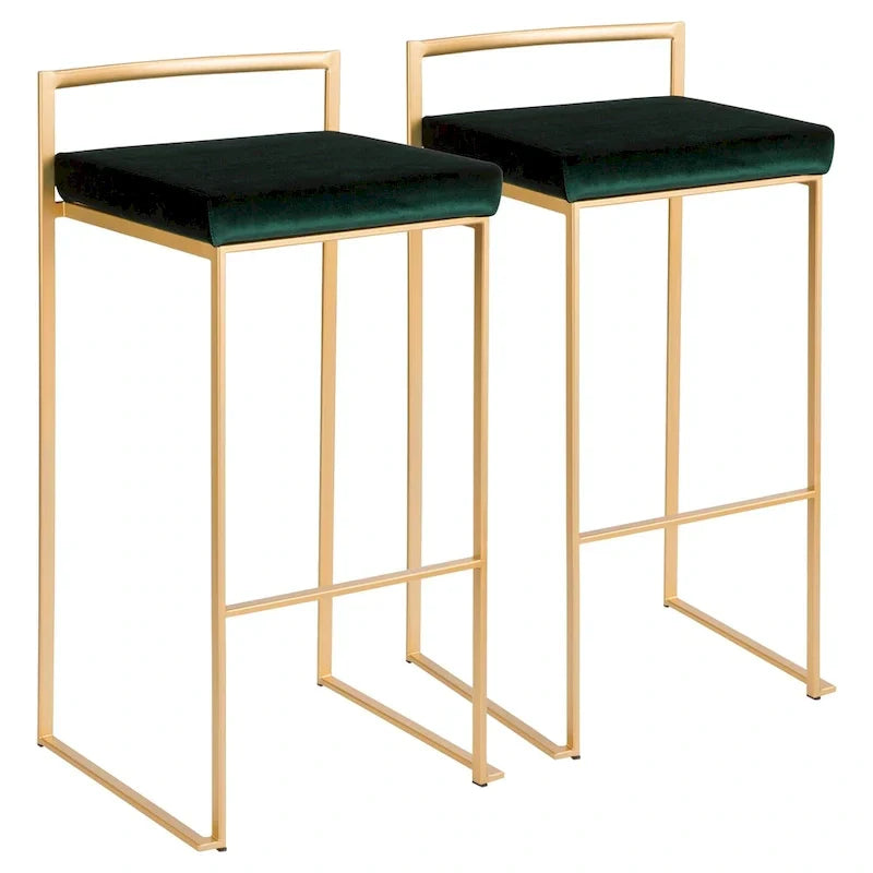 Set of 2 Stackable Gold Bar Stools with Silver Orchid Forest Finish