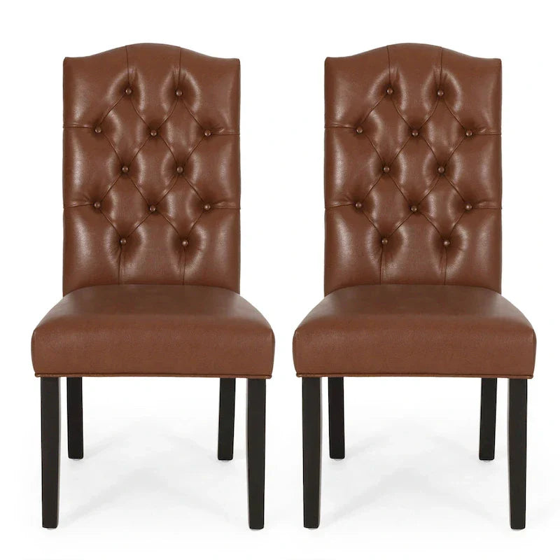 Set of 2 Harriet Modern Tufted Faux Leather Dining Chairs by Christopher Knight Home - Dimensions: 21.5" L x 25.75" W x 41.5" H