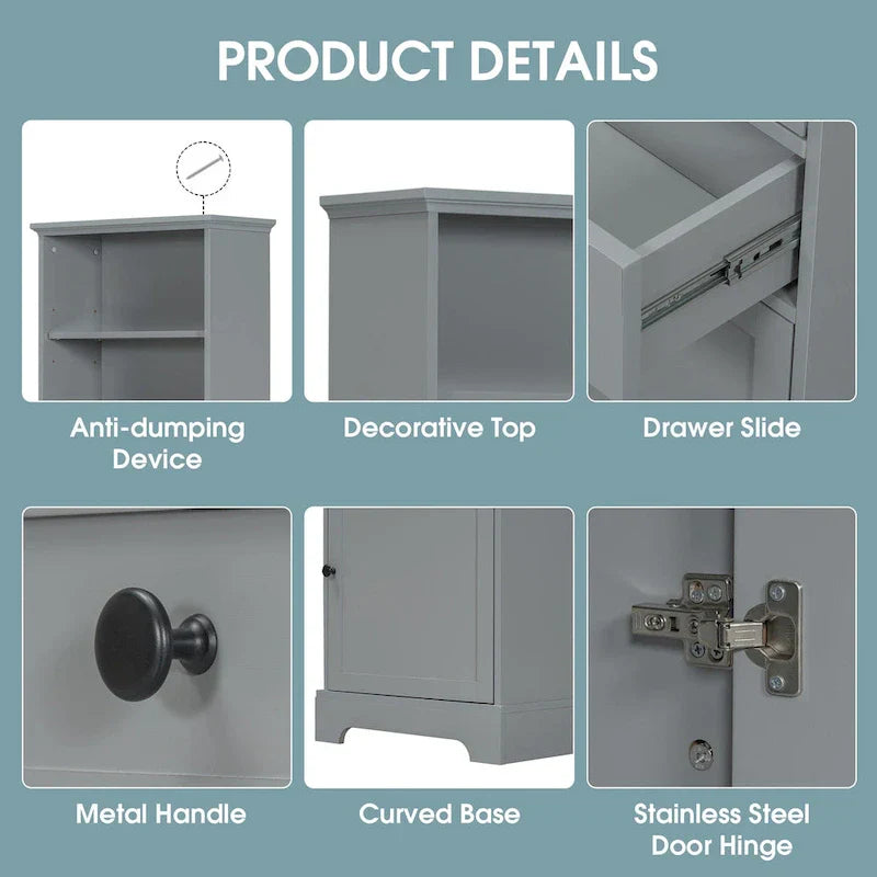 Merax Vertical Bathroom Storage Cabinet with 3 Drawers and Adjustable Shelves