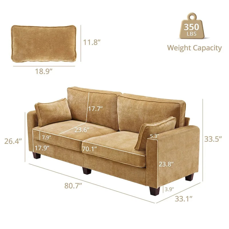 LUE BONA 81 Contemporary Corduroy 3-Seater Sofa - Upholstered Polyester Rectangle Design with Wooden Base for Living Room