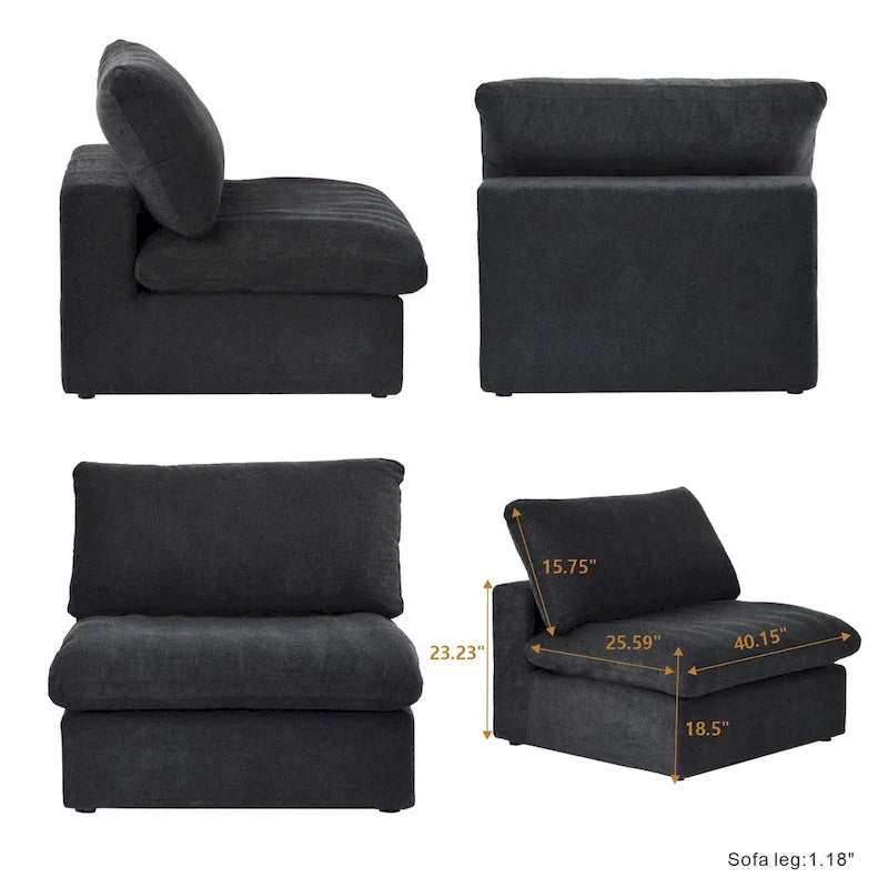 Sectional Couch with L-Shaped Design and Linen Upholstery, Featuring Multiple Cushions