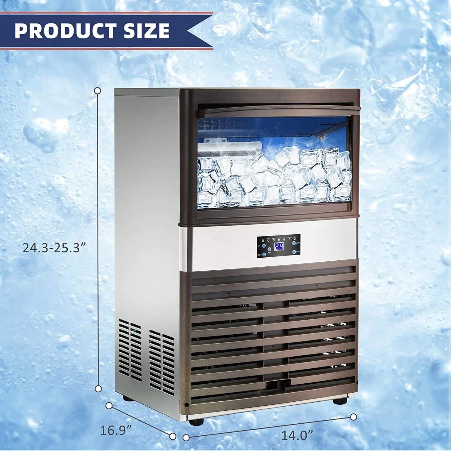 Commercial Ice �� 110LBS/24H Stainless Steel Free-Standing Ice Machine Maker Air Cooling Ice