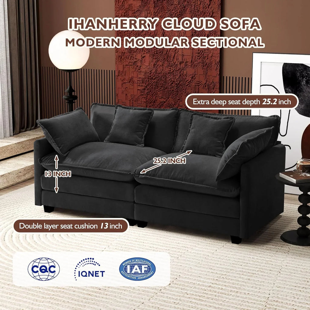 Ihanherry 146" U-Shaped Modern Sofa Modular Sectional Cloud Couch with 2 Ottoman, 6-Seat Chenille Deep Seat Sofa with 6 Pillows for Living Room, Bedroom and Apartment, Grey