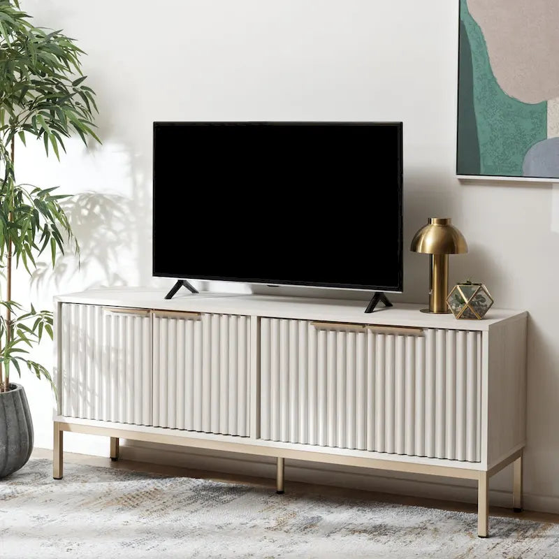 SAFAVIEH Deandra 4-Door Media Stand for Entertainment - Accommodates Up to 65-Inch Flat Screen TV - Dimensions: 60.8" W x 17.7" D x 24.6" H