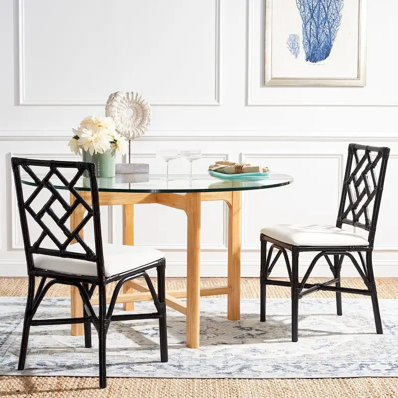 Set of 2 SAFAVIEH Maye Rattan Accent Chairs with Cushions - Dimensions: 18.5" W x 20.9" L x 35.8" H