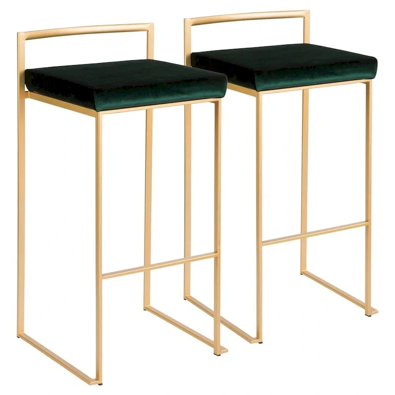 Set of 2 Stackable Gold Bar Stools with Silver Orchid Forest Finish