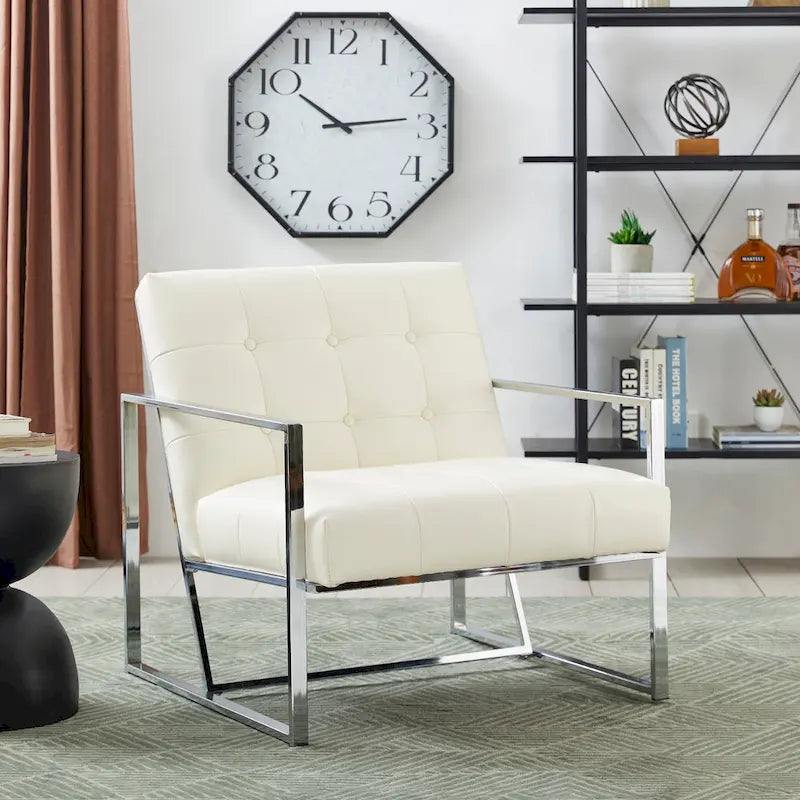 Glitzhome Set of 2 Mid-Century Tufted Accent Chairs in 29.25W PU Leather