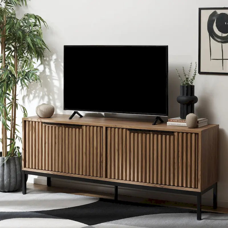SAFAVIEH Deandra 4-Door Media Stand for Entertainment - Accommodates Up to 65-Inch Flat Screen TV - Dimensions: 60.8" W x 17.7" D x 24.6" H