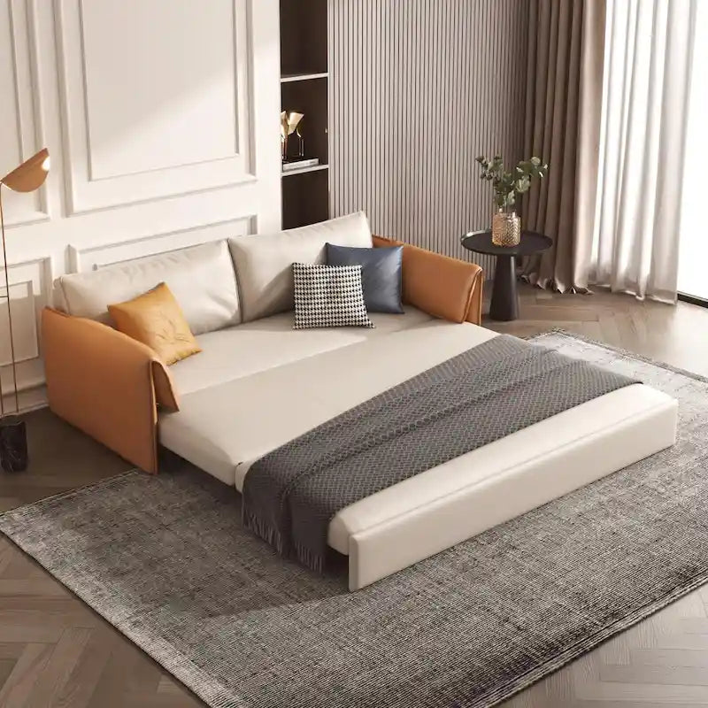 JASIWAY 65.4-Inch Vegan Leather Sleeper Sofa Bed