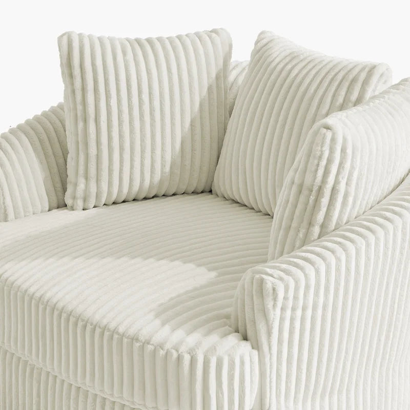 Set of 2 Oversized 43" Plush Corduroy Swivel Barrel Chairs with Cushions