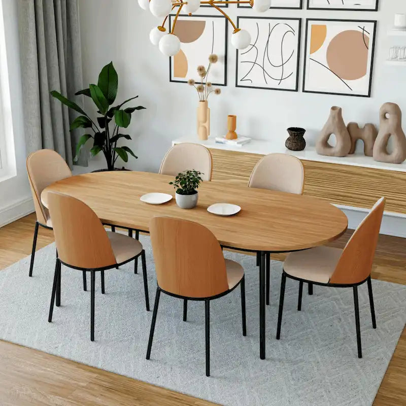 LeisureMod Tule Collection 7-Piece Black Steel Dining Set with 6 Chairs and Table