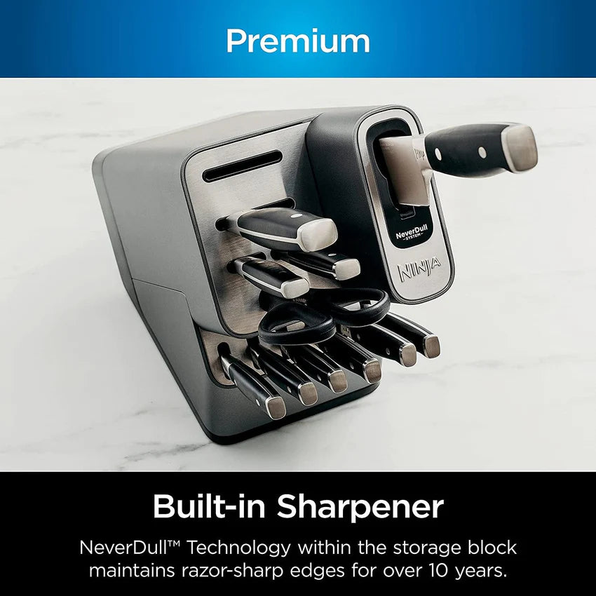 Ninja K32017 Foodi NeverDull 17 Piece Premium Knife System Block Set with Built-in Sharpener, Stainless Steel/Black
