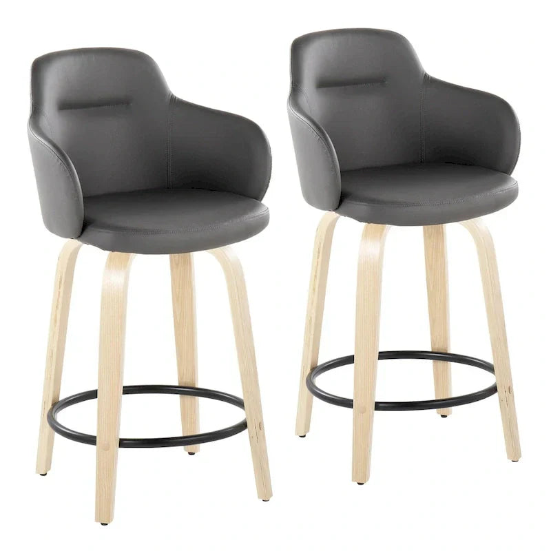 Set of 2 Carson Carrington Iglabo 24-Inch Fixed-Height Counter Stools with Bent Wood Legs and Round Footrest