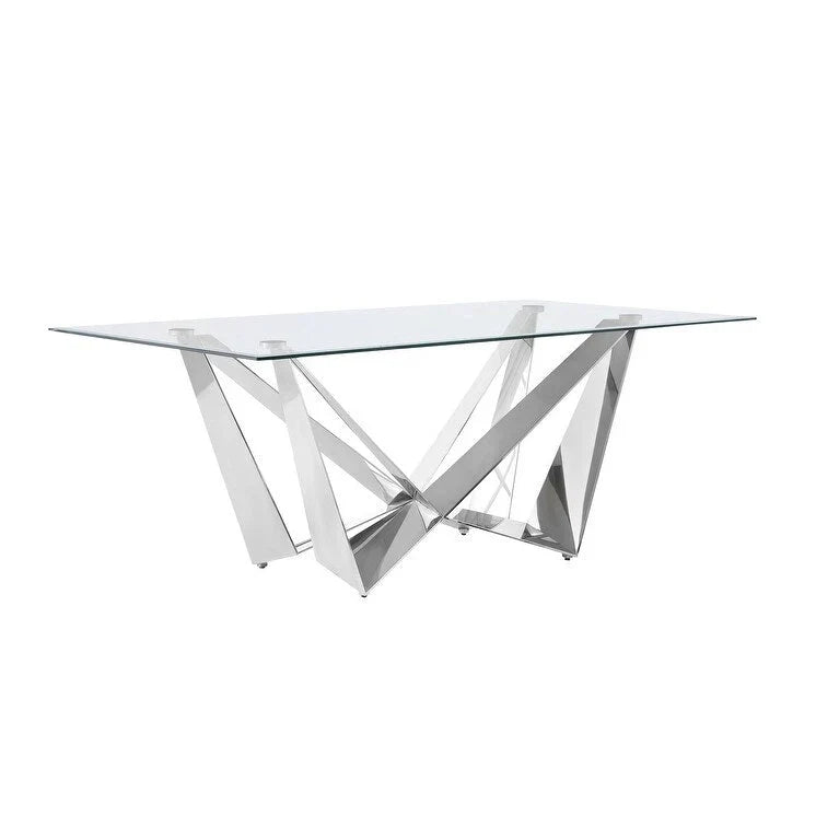 Glass Dining Table with Tempered Top and Stainless Steel Base