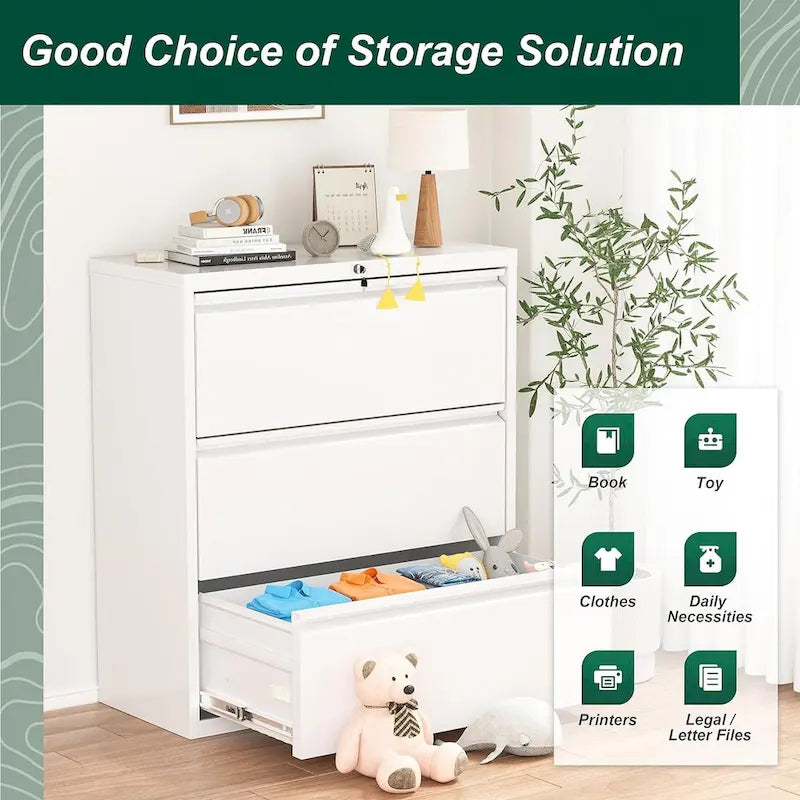 Metal Locking File Cabinet with 3 Drawers for Home Office