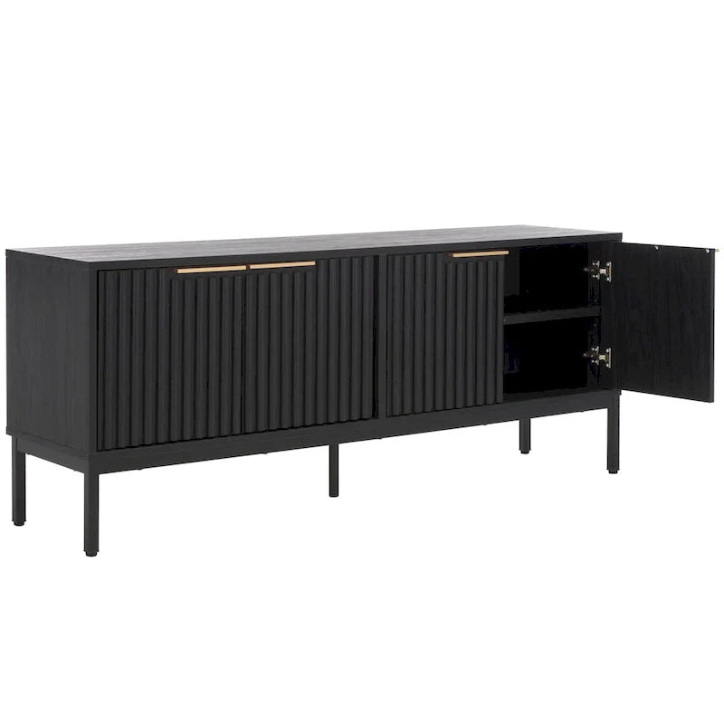 Mid Century TV Stand with Tambour Doors and Storage Drawers