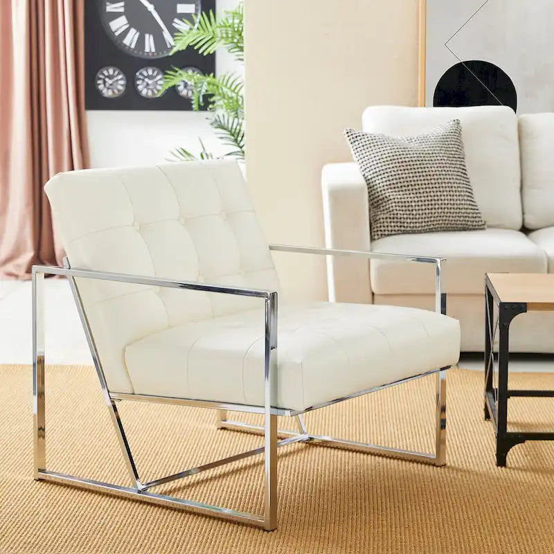 Glitzhome Set of 2 Mid-Century Tufted Accent Chairs in 29.25W PU Leather