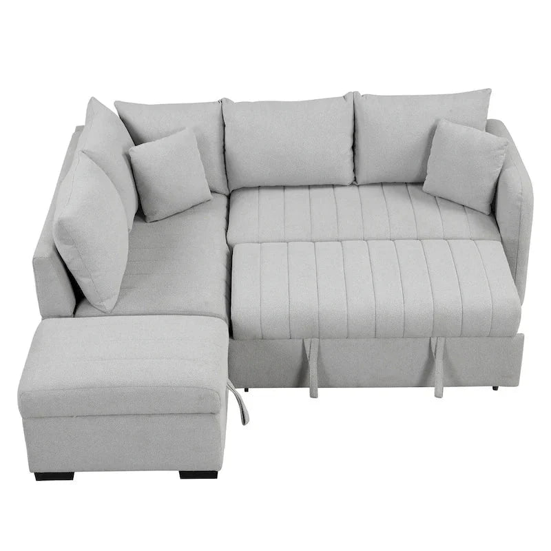 Sectional Sofa Bed with Storage Ottoman USB Ports and Pull Out Design