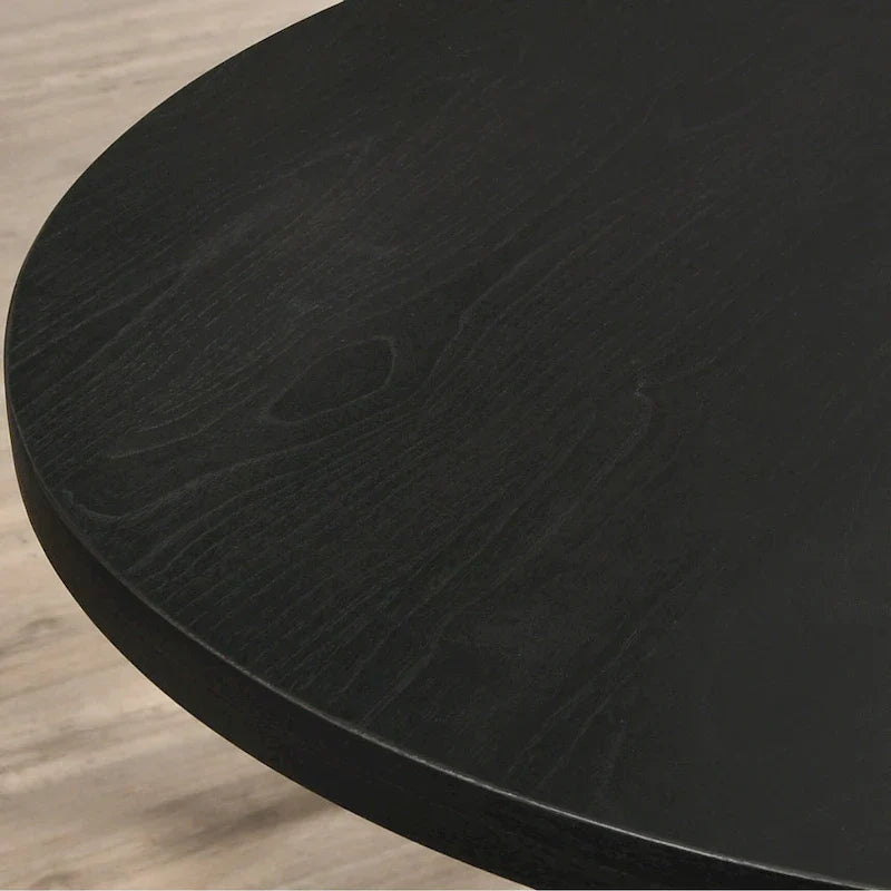 5 Piece Dining Table Set, Wooden Kitchen Furniture Set, Round Table with Cross-Buck Pedestal Base and 4 Tufted Chairs
