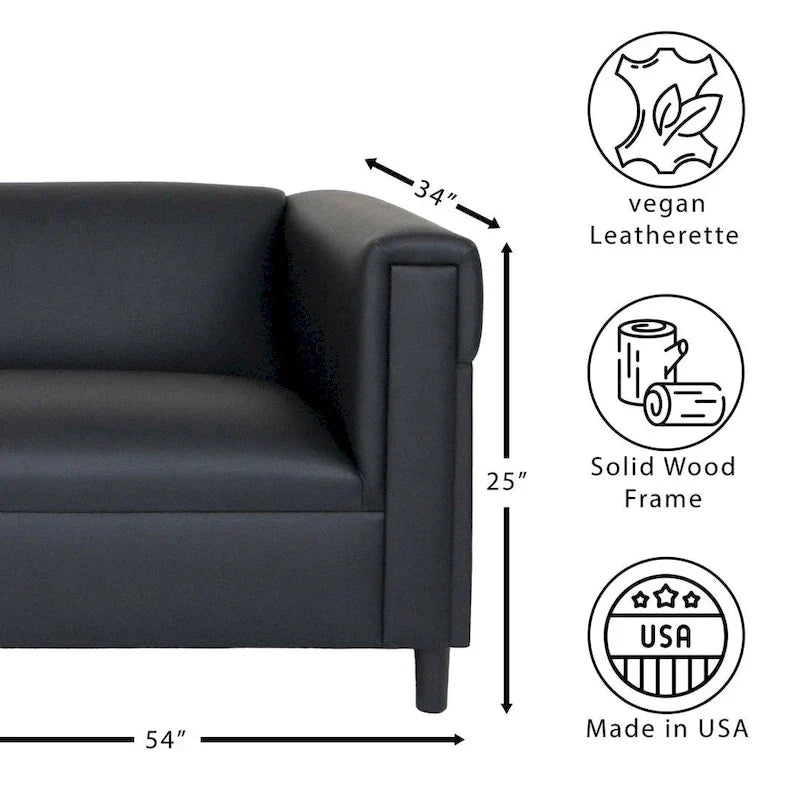 Mid-Century Modern Loveseat Sofa by Coast to Coast - Upholstered Faux Leather with Solid Wood Frame