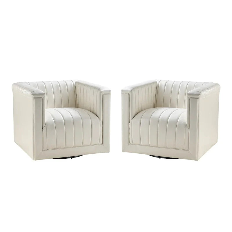 Set of 2 Esteban Modern Leather Swivel Barrel Chairs by HULALA HOME