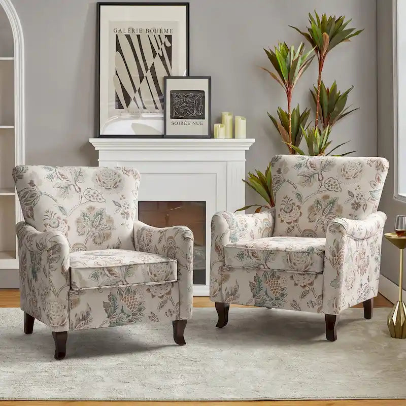 Set of 2 Samouel Contemporary Floral Wingback Armchairs by HULALA HOME