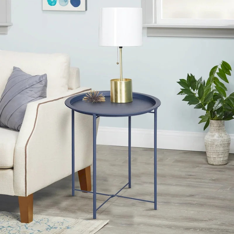 Javlergo Set of 2 Folding Round Steel TV Tray Tables - Compact Side Tables, No Assembly Needed - Dimensions: 18.5 x 18.5 x 19.7 in