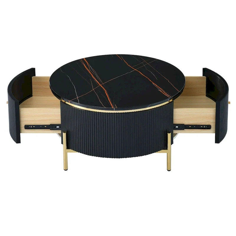 Merax Contemporary Round Coffee Table Featuring 2 Spacious Drawers