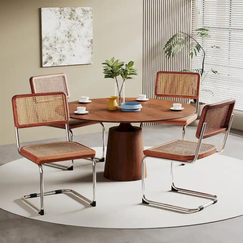 Set of 2 Upholstered Natural Rattan Dining Chairs - Armless Accent Side Chairs for Kitchen