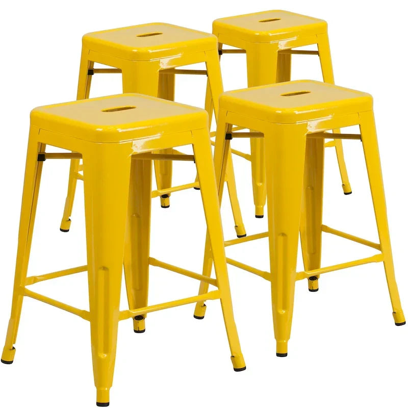 Set of 4 Backless Metal Counter Height Stools for Indoor-Outdoor Use - 24 Hours Square Seat