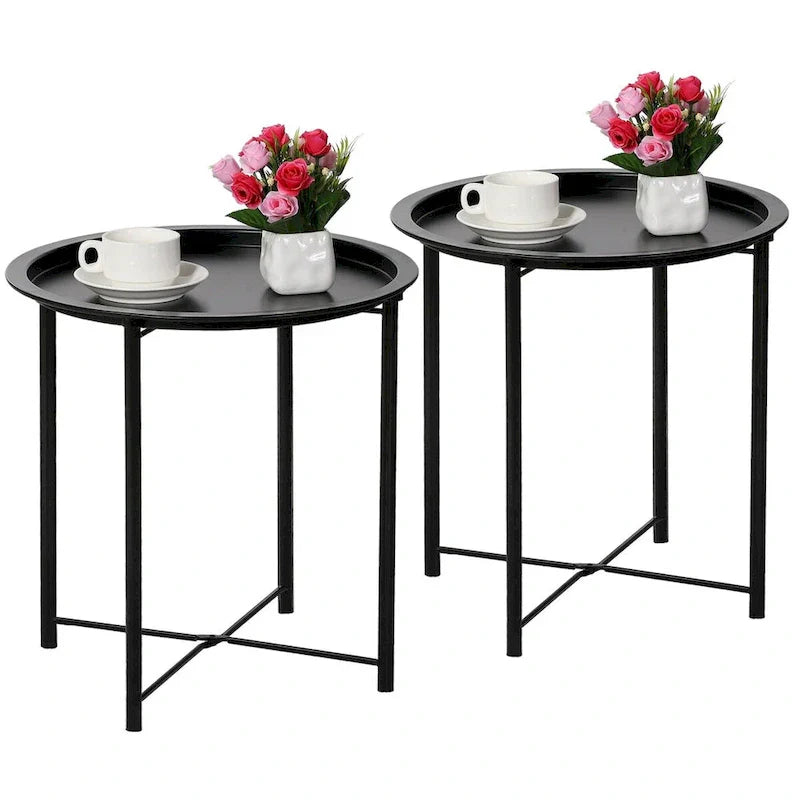 Javlergo Set of 2 Folding Round Steel TV Tray Tables - Compact Side Tables, No Assembly Needed - Dimensions: 18.5 x 18.5 x 19.7 in