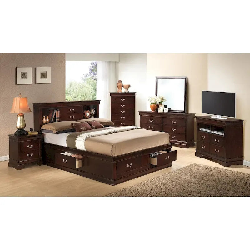 Louis Philippe Queen Platform Bed with Storage